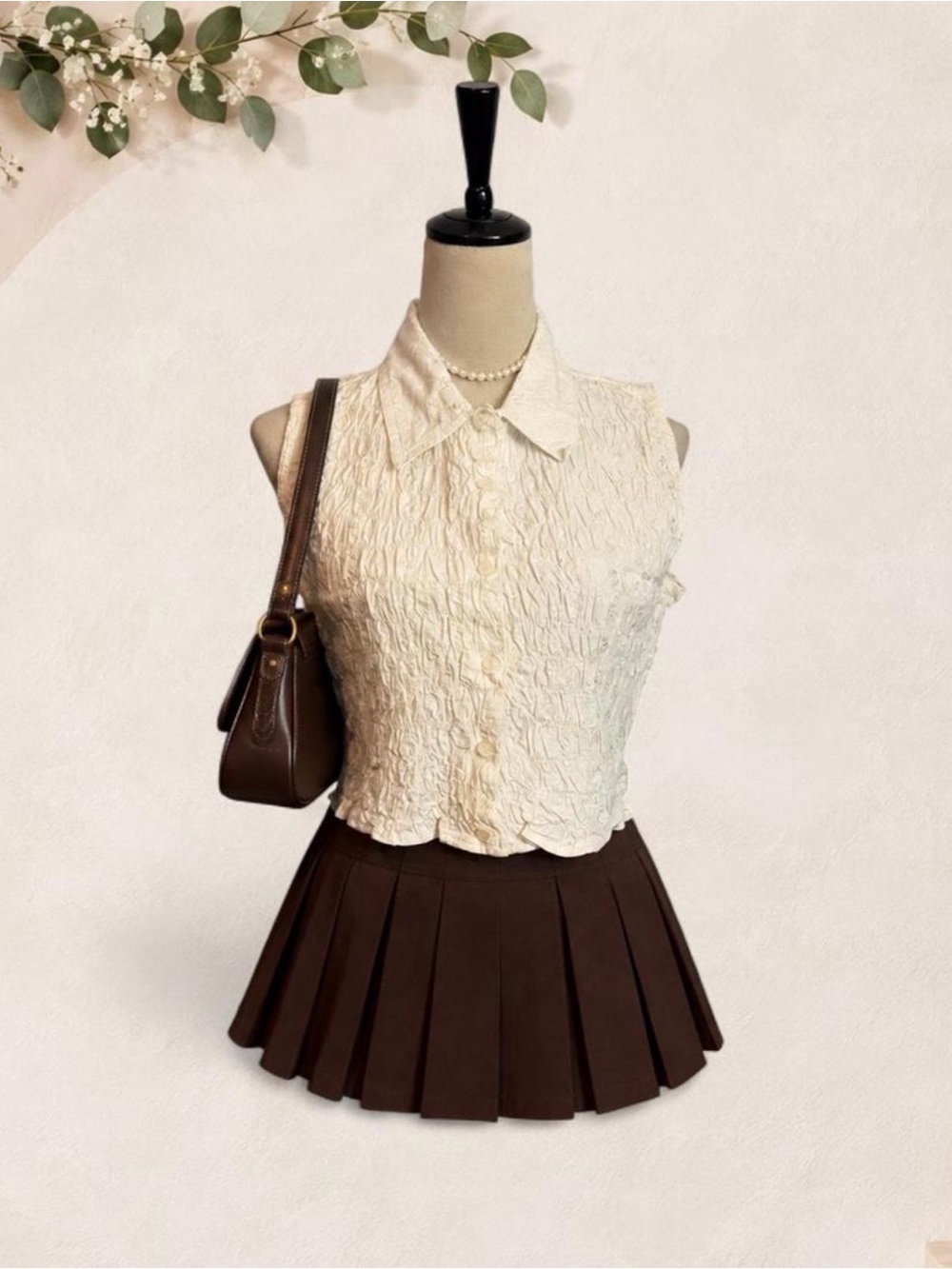 NWT Cotton Express Cream Embroidered Crinkle Button Front Top M